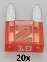 Automotive Mini Flat Blade Fuses 10A (20 pieces)